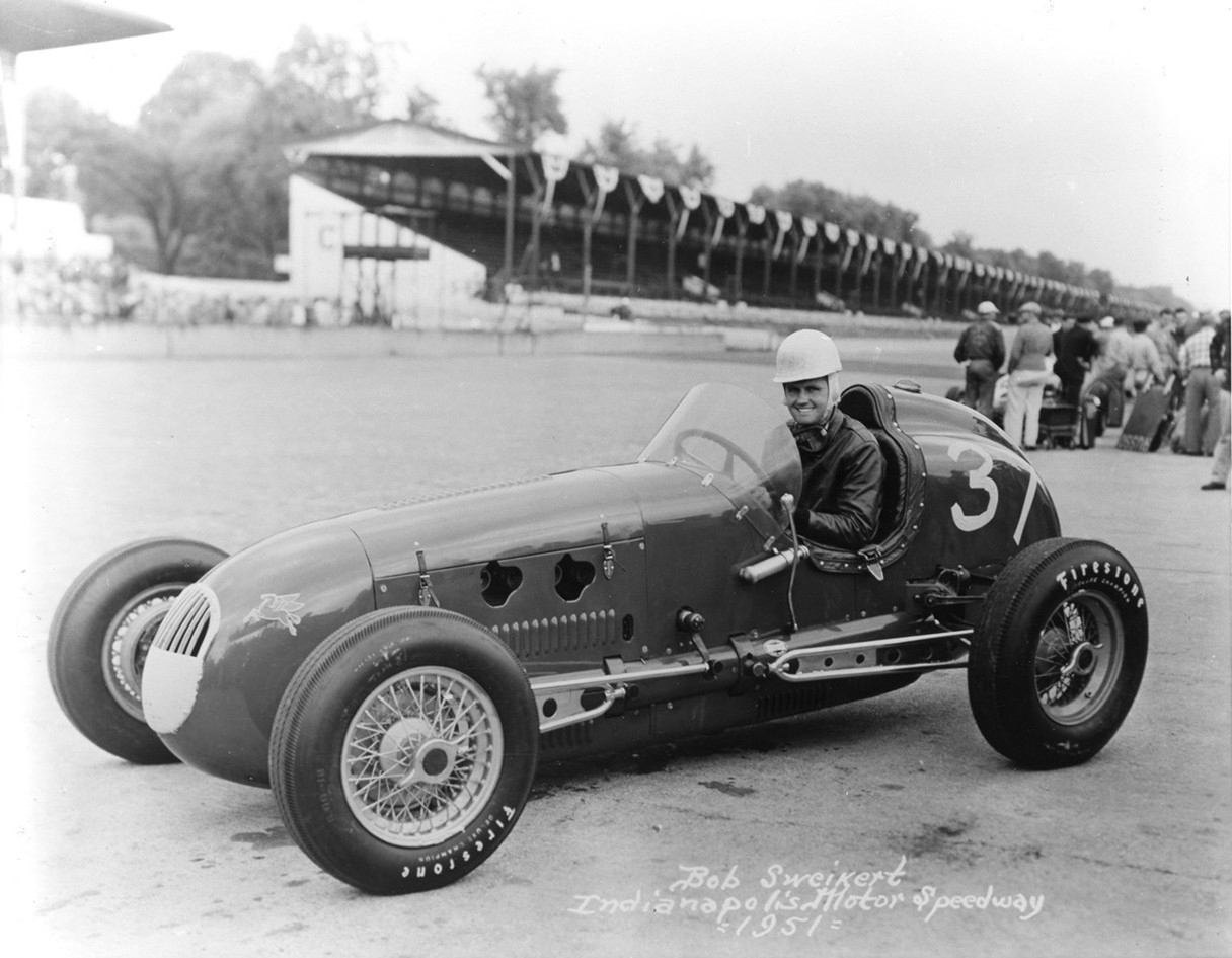 Bob Sweikert sits in his Marion Engineering 37